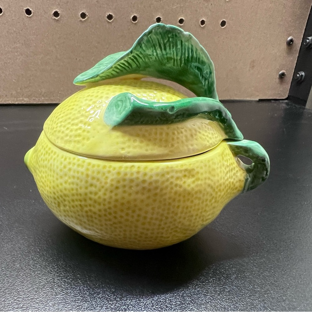 Fitz and Floyd Lemon Sugar Cube Container Small Lidded Lemon Shaped Box 1977